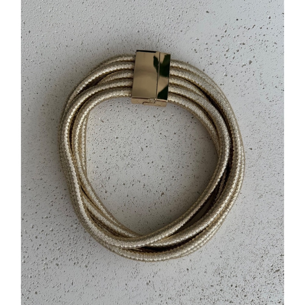 Gold Multi Strand Statement Necklace‎ Metallic Coiled Wire Magnetic Clasp Choker